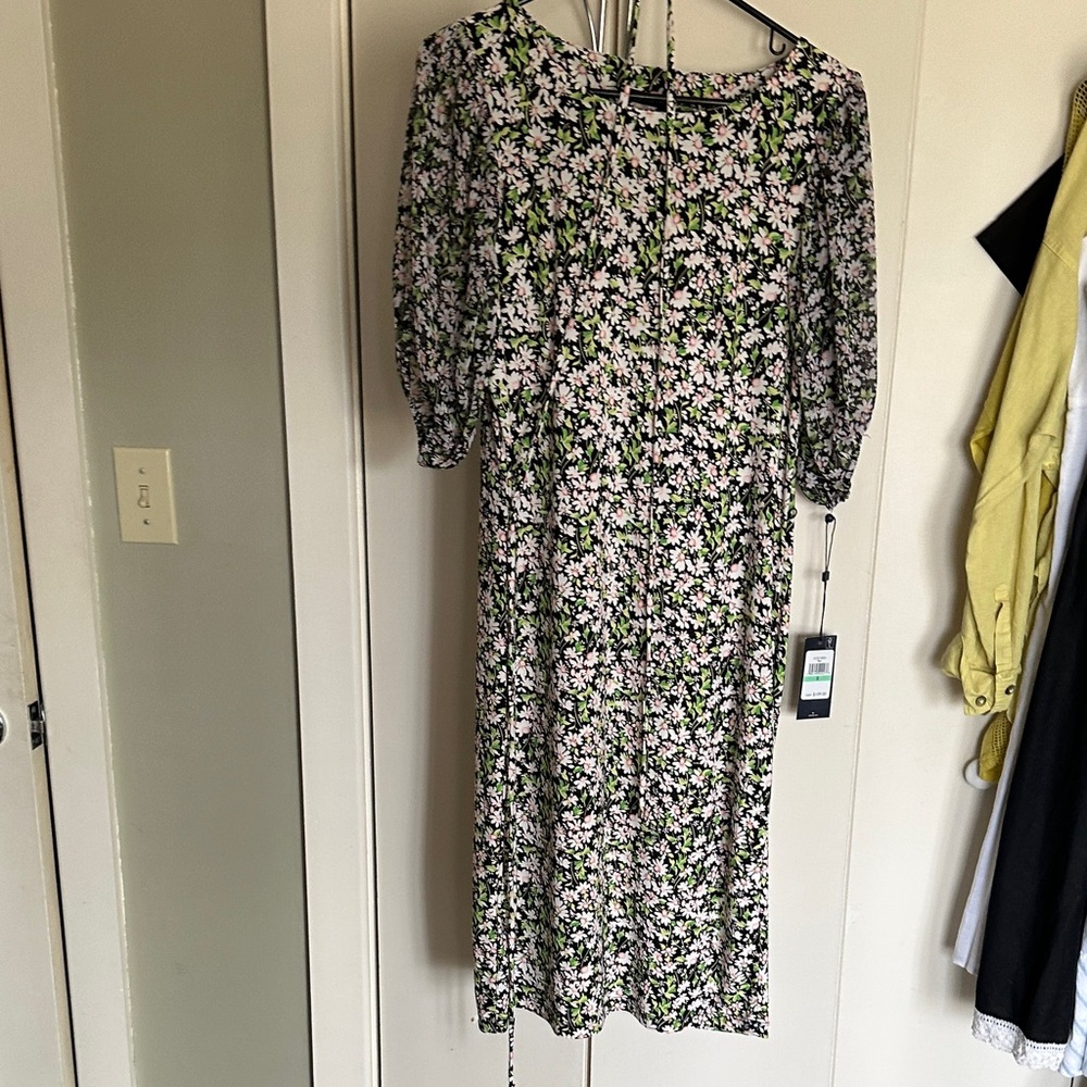 Floral Black and White Midi Dress